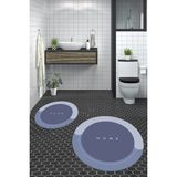 Evdeya Dijital Baskılı Yıkanabilir Home Yazılı Ikili Yuvarlak Banyo Paspası, Klozet-03-Mavi,