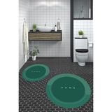 Evdeya Dijital Baskılı Yıkanabilir Home Yazılı Ikili Yuvarlak Banyo Paspası, Klozet-03-Yeşil,