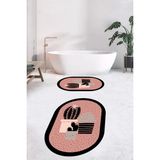 Evdeya Dijital Baskılı Yıkanabilir Kaktüs Çiçek Desenli Ikili Oval Banyo Halısı, Klozet-22-Pembe,