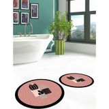 Evdeya Dijital Baskılı Yıkanabilir Kaktüs Çiçek Desenli Ikili Yuvarlak Banyo Halısı, Klozet-22-Pembe,