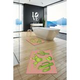 Evdeya Dijital Baskılı Yıkanabilir Kaktüs Desenli Ikili Banyo Halısı Paspas, Klozet-23-Pembe,