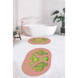Evdeya Dijital Baskılı Yıkanabilir Kaktüs Desenli Ikili Oval Banyo Halısı Paspas, Klozet-23-Pembe,