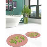 Evdeya Dijital Baskılı Yıkanabilir Kaktüs Desenli Ikili Yuvarlak Banyo Halısı Paspas, Klozet-23-Pembe,