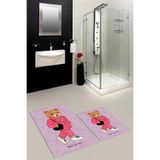 Evdeya Dijital Baskılı Yıkanabilir Kaymaz Ayıcık Desenli İkili Banyo Halısı Paspas Klozet Takımı KLOZET-34, Pembe, 40 x 60
