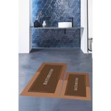 Evdeya Dijital Baskılı Yıkanabilir Kaymaz Bathroom Yazılı Banyo Paspası Klozet Takımı KLOZET-02, Kahverengi, 60 x 100