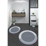 Evdeya Dijital Baskılı Yıkanabilir Kaymaz Bathroom Yazılı Yuvarlak Banyo Paspası Klozet Takımı Y-KLOZET-1, Yuvarlak-Gri, 40 x 60