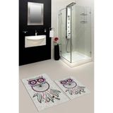 Evdeya Dijital Baskılı Yıkanabilir Kaymaz Baykuş Desenli İkili Banyo Halısı Paspas Klozet Takımı KLOZET-35, Gri, 40 x 60