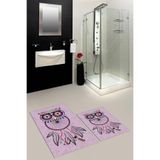 Evdeya Dijital Baskılı Yıkanabilir Kaymaz Baykuş Desenli İkili Banyo Halısı Paspas Klozet Takımı KLOZET-35, Pembe, 40 x 60