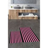 Evdeya Dijital Baskılı Yıkanabilir Kaymaz Çizgili Modern İkili Banyo Halısı Paspas Klozet Takımı KLOZET-50, Pembe, 60 x 60