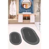 Evdeya Dijital Baskılı Yıkanabilir Kaymaz Home Yazılı İkili Oval Banyo Paspası Klozet Takımı O-KLOZET-3, Gri, 40 x 60