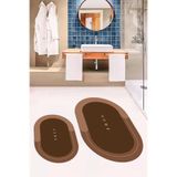 Evdeya Dijital Baskılı Yıkanabilir Kaymaz Home Yazılı İkili Oval Banyo Paspası Klozet Takımı O-KLOZET-3, Kahverengi, 60 x 60