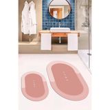 Evdeya Dijital Baskılı Yıkanabilir Kaymaz Home Yazılı İkili Oval Banyo Paspası Klozet Takımı O-KLOZET-3, Pembe, 60 x 60