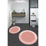 Evdeya Dijital Baskılı Yıkanabilir Kaymaz Home Yazılı İkili Yuvarlak Banyo Paspası Klozet Takımı Y-KLOZET-3, Pembe, 60 x 60