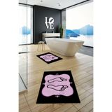 Evdeya Dijital Baskılı Yıkanabilir Kaymaz Modern Ayak İzi Desenli İkili Banyo Halısı Klozet Takımı KLOZET-20, Pembe, 40 x 60