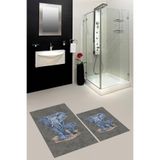 Evdeya Dijital Baskılı Yıkanabilir Kaymaz Modern Fil Desenli İkili Banyo Halısı Paspas Klozet Takımı KLOZET-33, Gri, 40 x 60