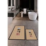 Evdeya Dijital Baskılı Yıkanabilir Kaymaz Renkli Bath Yazılı İkili Banyo Paspası Klozet Takımı KLOZET-8, Kahverengi, 60 x 60