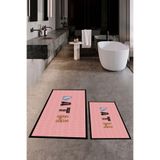 Evdeya Dijital Baskılı Yıkanabilir Kaymaz Renkli Bath Yazılı İkili Banyo Paspası Klozet Takımı KLOZET-8, Pembe, 60 x 60