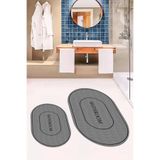 Evdeya Dijital Baskılı Yıkanabilir Kaymaz Sade Bathroom Yazılı Oval Banyo Paspası Klozet Takımı O-KLOZET-4, Gri, 40 x 60