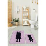 Evdeya Dijital Baskılı Yıkanabilir Kaymaz Sevimli Kedi İkili Banyo Halısı Paspas Klozet Takımı KLOZET-39, Pembe, 40 x 60