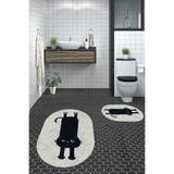 Evdeya Dijital Baskılı Yıkanabilir Kaymaz Sevimli Kedi İkili Banyo Halısı Paspas Oval Klozet Takımı O-KLOZET-39, Gri, 40 x 60