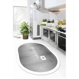 Evdeya Dijital Baskılı Yıkanabilir Kaymaz Taban Kitchen Yazılı Çerçeveli Oval Yolluk Mutfak Halısı O-MUTFAK-2, Beyaz, 40 x 60