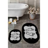 Evdeya Dijital Baskılı Yıkanabilir Modern Ayak Izi Desenli Ikili Oval Banyo Halısı, Klozet-20-Gri, - Mavi