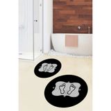 Evdeya Dijital Baskılı Yıkanabilir Modern Ayak Izi Desenli Ikili Yuvarlak Banyo Halısı, Klozet-20-Gri, - Mavi