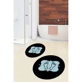 Evdeya Dijital Baskılı Yıkanabilir Modern Ayak Izi Desenli Ikili Yuvarlak Banyo Halısı, Klozet-20-Mavi, - Pembe