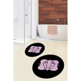 Evdeya Dijital Baskılı Yıkanabilir Modern Ayak Izi Desenli Ikili Yuvarlak Banyo Halısı, Klozet-20-Pembe, - Siyah