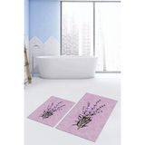 Evdeya Dijital Baskılı Yıkanabilir Modern Çiçekli Ikili Banyo Halısı Paspas, Klozet-29-Pembe,
