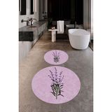 Evdeya Dijital Baskılı Yıkanabilir Modern Çiçekli Ikili Banyo Halısı Paspas Yuvarlak, Klozet-29-Pembe,