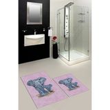 Evdeya Dijital Baskılı Yıkanabilir Modern Fil Desenli Ikili Banyo Halısı Paspas, Klozet-33-Pembe,