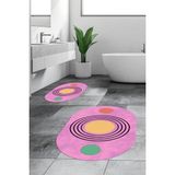 Evdeya Dijital Baskılı Yıkanabilir Modern Ikili Banyo Halısı Paspas Oval, Klozet-49-Pembe,