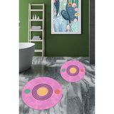 Evdeya Dijital Baskılı Yıkanabilir Modern Ikili Banyo Halısı Paspas Yuvarlak, Klozet-49-Pembe,