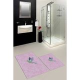 Evdeya Dijital Baskılı Yıkanabilir Modern Kuş Desenli Ikili Banyo Halısı Paspas, Klozet-36-Pembe,