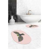 Evdeya Dijital Baskılı Yıkanabilir Rengarenk Baykuş Ikili Banyo Halısı Paspas Oval, Klozet-37-Pembe,