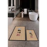 Evdeya Dijital Baskılı Yıkanabilir Renkli Bath Yazılı Ikili Banyo Paspası, Klozet-8-Kahve, - Kahverengi