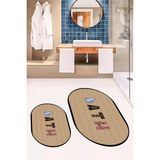 Evdeya Dijital Baskılı Yıkanabilir Renkli Bath Yazılı Ikili Oval Banyo Paspası, Klozet-08-Kahve, - Kahverengi
