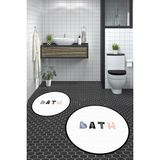 Evdeya Dijital Baskılı Yıkanabilir Renkli Bath Yazılı Ikili Yuvarlak Banyo Paspası, Klozet-08-Beyaz,