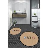 Evdeya Dijital Baskılı Yıkanabilir Renkli Bath Yazılı Ikili Yuvarlak Banyo Paspası, Klozet-08-Kahve, - Kahverengi