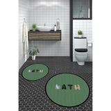Evdeya Dijital Baskılı Yıkanabilir Renkli Bath Yazılı Ikili Yuvarlak Banyo Paspası, Klozet-08-Yeşil,