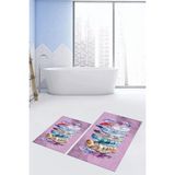 Evdeya Dijital Baskılı Yıkanabilir Renkli Etnik Yaprak Desen Ikili Banyo Halısı, Klozet-25-Pembe,