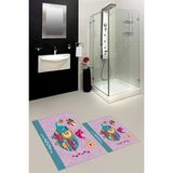 Evdeya Dijital Baskılı Yıkanabilir Renkli Fil Desenli Ikili Banyo Halısı Paspas, Klozet-31-Pembe,