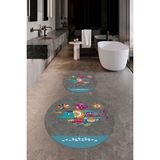 Evdeya Dijital Baskılı Yıkanabilir Renkli Fil Desenli Ikili Banyo Halısı Paspas Yuvarlak, Klozet-31-Gri,