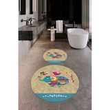 Evdeya Dijital Baskılı Yıkanabilir Renkli Fil Desenli Ikili Banyo Halısı Paspas Yuvarlak, Klozet-31-Kahve, - Kahverengi