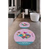 Evdeya Dijital Baskılı Yıkanabilir Renkli Fil Desenli Ikili Banyo Halısı Paspas Yuvarlak, Klozet-31-Pembe,