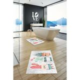 Evdeya Dijital Baskılı Yıkanabilir Renkli Kaktüs Desenli Ikili Banyo Halısı, Klozet-24-Gri,