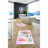 Evdeya Dijital Baskılı Yıkanabilir Renkli Kaktüs Desenli Ikili Banyo Halısı, Klozet-24-Pembe,