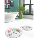Evdeya Dijital Baskılı Yıkanabilir Renkli Kaktüs Desenli Ikili Banyo Halısı Yuvarlak, Klozet-24-Gri,