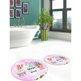 Evdeya Dijital Baskılı Yıkanabilir Renkli Kaktüs Desenli Ikili Banyo Halısı Yuvarlak, Klozet-24-Pembe,